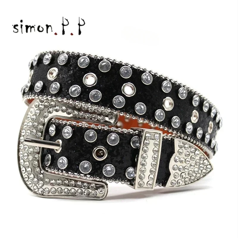 Punk Western Rhinestone Belts Luxury Strap Diamond Black Y2K Belt Vintage Rhinestone Skull Studded Belts for Men ремень мужской