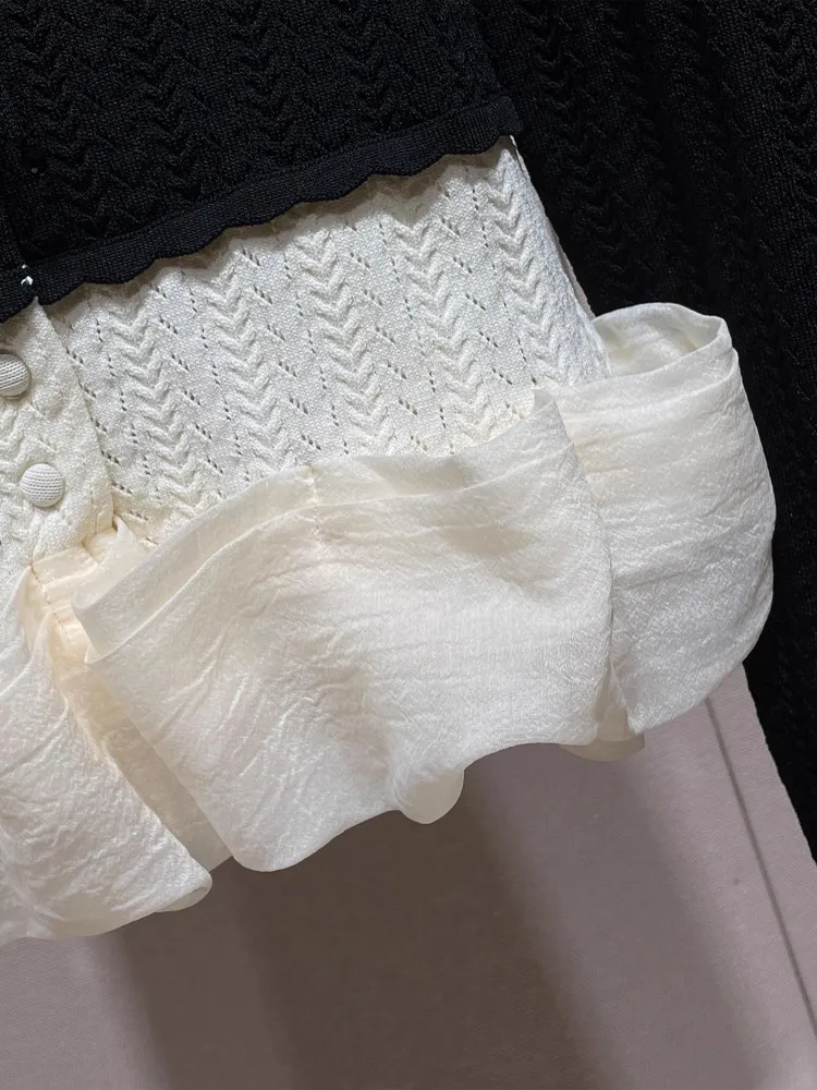 الخريف الإناث الحلو سليم صالح محبوك سترة الديكور وهمية قطعتين سترة معطف فوقي التباين اللون تقسم تريكو معطف