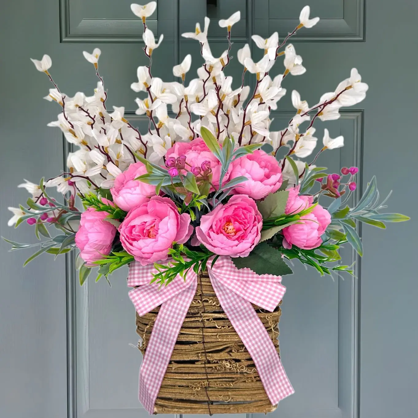 

Весна и лето 2025, имитация пиона, весенняя цветочная корзина, венок, домашний фермерский дом, дверные подвесные украшения
