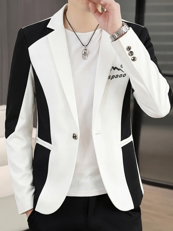 

Мужская приталенная повседневная куртка-пэчворк в корейском стиле на одной пуговице, весна-осень 2026, из дышащего полиэфирного волокна