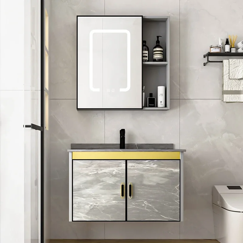 

Nordic Europe Simple Originality Bathroom Mirror Cabinet Combo Storage Aluminium Alloy Bathroom Cabinet Furniture Arredo Bagno