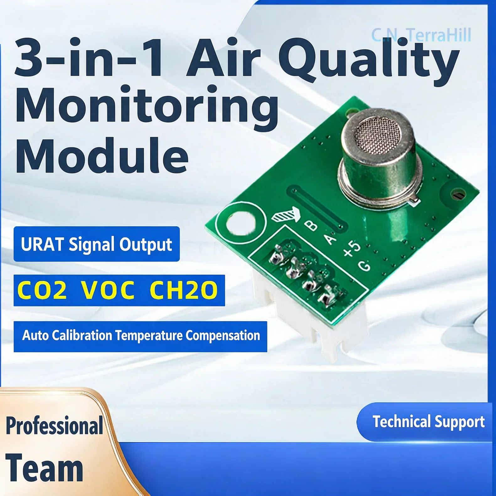 3-in-1 Air Quality Monitor Module CO2 VOC Formaldehyde Gas Sensor with Auto Calibration High Precision for Indoor Air Detection