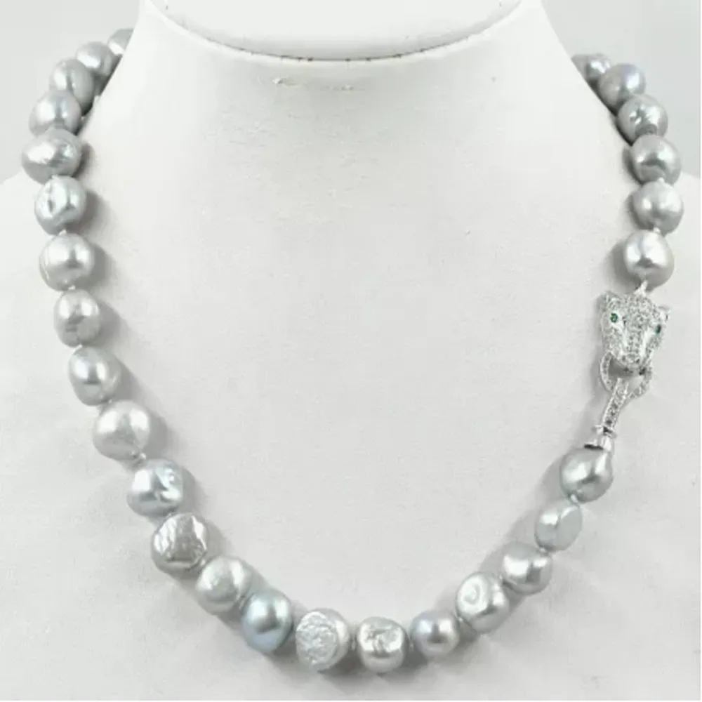 

Hand knotted necklace natural 10-11mm gray baroque freshwater pearl sweater chain 18inch