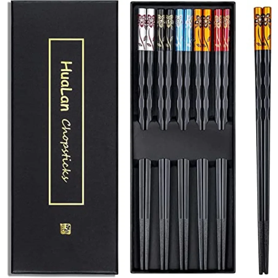 Fiberglass Chopsticks Series - Japanese Non-Slip Chopstick, Reusable Chop Sticks Dishwasher Safe, 5 Pairs, Gift Set, 9.9 Inch