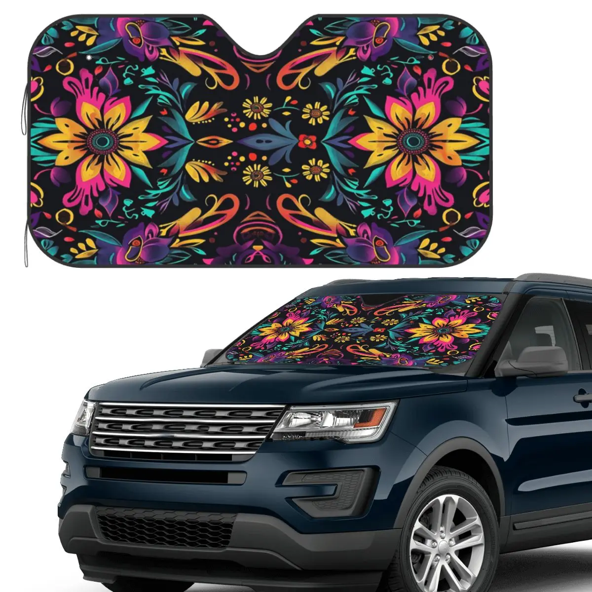 

Colorful Mexican Pattern Traditional And Festive Sunshade Windscreen Car Front Windshield Window Sun Visor Accessories Covers