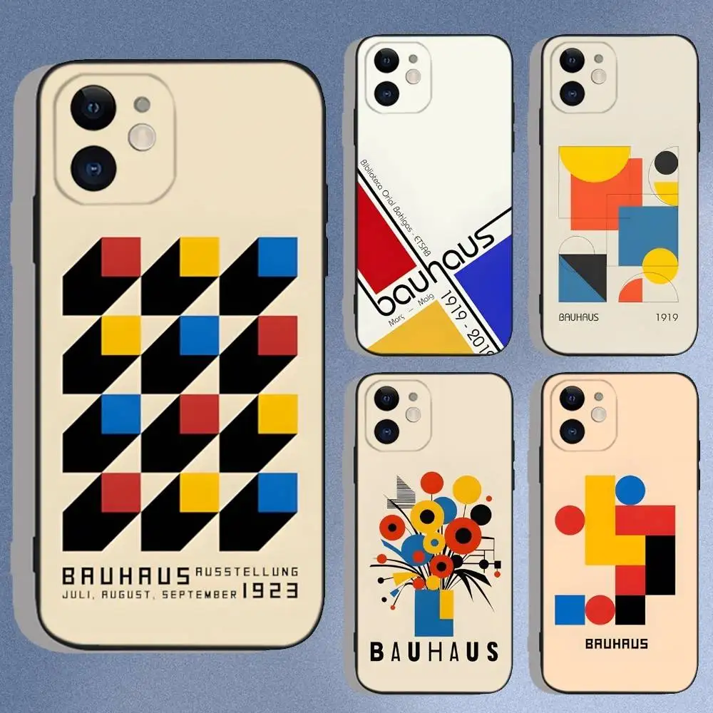 

Geometric Bauhaus Art Phone Case For iPhone 16e,16,15,14,13,12,11,XS,XR,X,8,7,Pro,Max,Plus,Mini Silicone Black Funda Shell