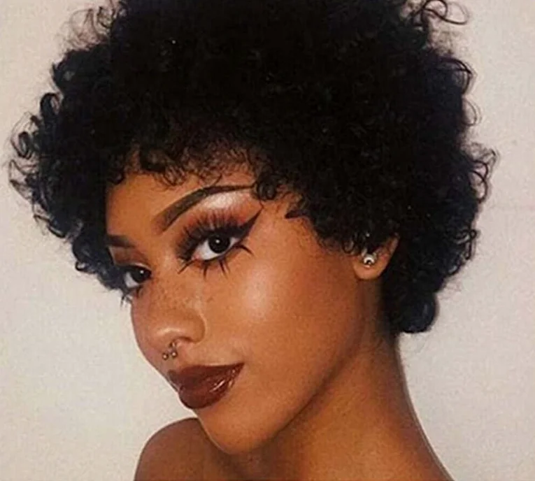 Korte pruiken van echt haar Afro Kinky krullende Pixie Cut pruiken Pruik van echt haar