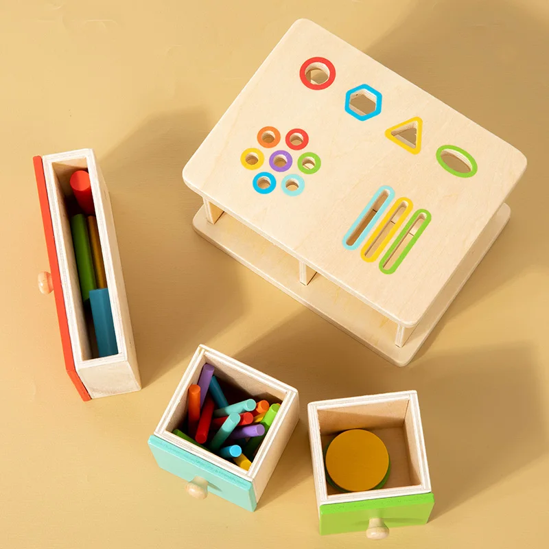 モンテッソーリ教育玩具 色と形の分類ボックス ブロック挿入活動 手と目の協調 微細運動能力