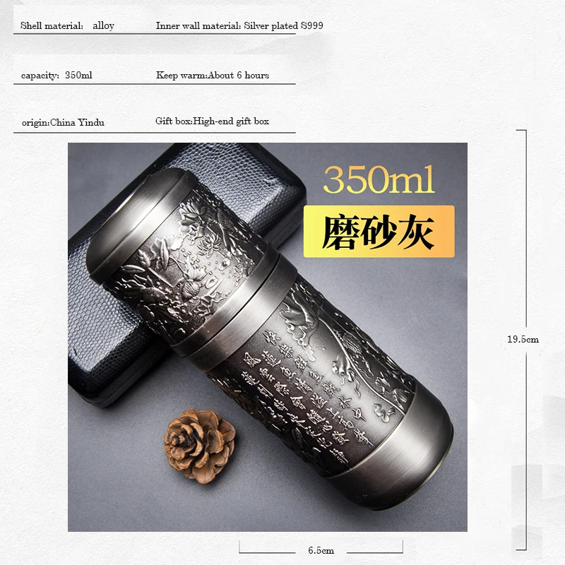 Theepot Thermos Binnenmuur Sterling Zilver S999 350 ml Thermos Mok Rvs Tumbler Thermos Reizen Koffiemok