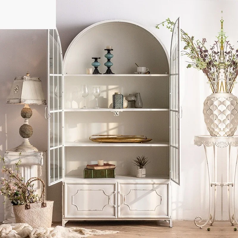 White Nordic style storage cabinet, living room nail salon display cabinet, cosmetics maternity and baby store iron display cabi