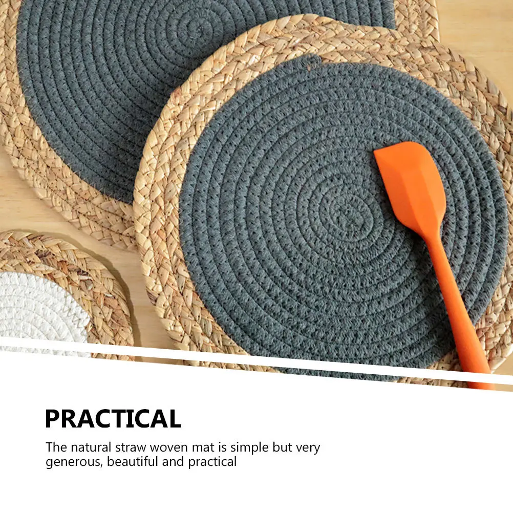 

2Pcs Round Woven Straw Placemat Heat Resistant Table Mat Decorative Tassel Place Mat for Home Kitchen Dining Anti-Scald