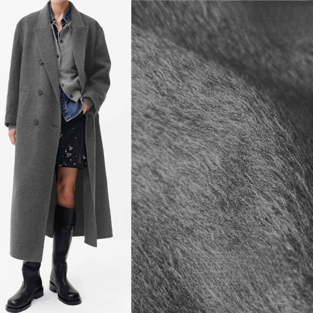 

Элитная дизайнерская ткань для шитья, серая двусторонняя шелковая кашемировая шерстяная ткань на пол метра, для пошива пальто ручной работы, AC045