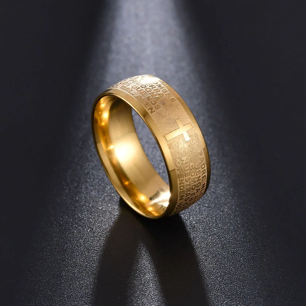 New Arrival Titanium Steel Jesus Cross Rings For Women Men Letter Bible Prayer Finger Christian Jewelry Wholesale