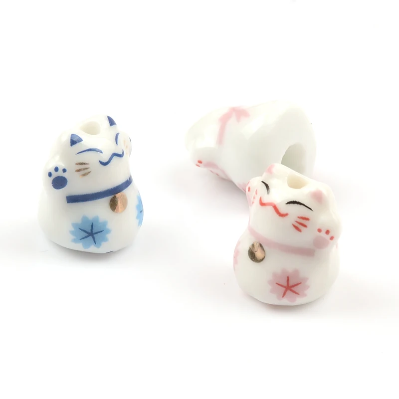 13x14mm little Lucky Cat Cute Animal Ceramic Beads vertical hole Beads For Jewelry Making DIY Bracelets Pendant Accessories