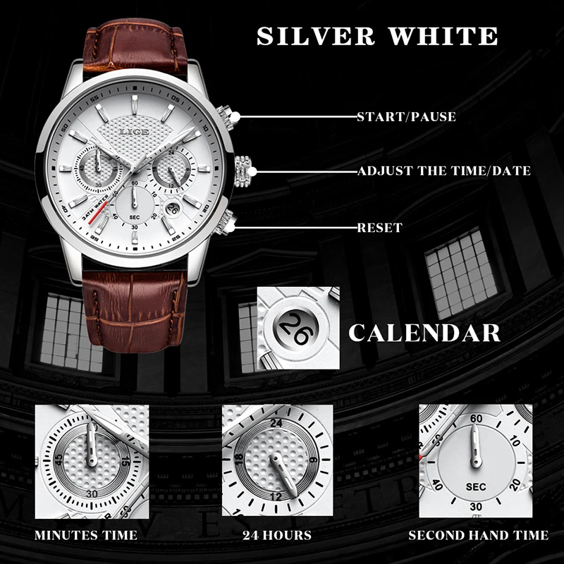 2024 LIGE أفضل ساعة رجالي فاخرة عادية الأعمال ساعات كوارتز رجال موضة ساعة يد جلدية مقاوم للماء ساعة الذكور Reloj Hombre