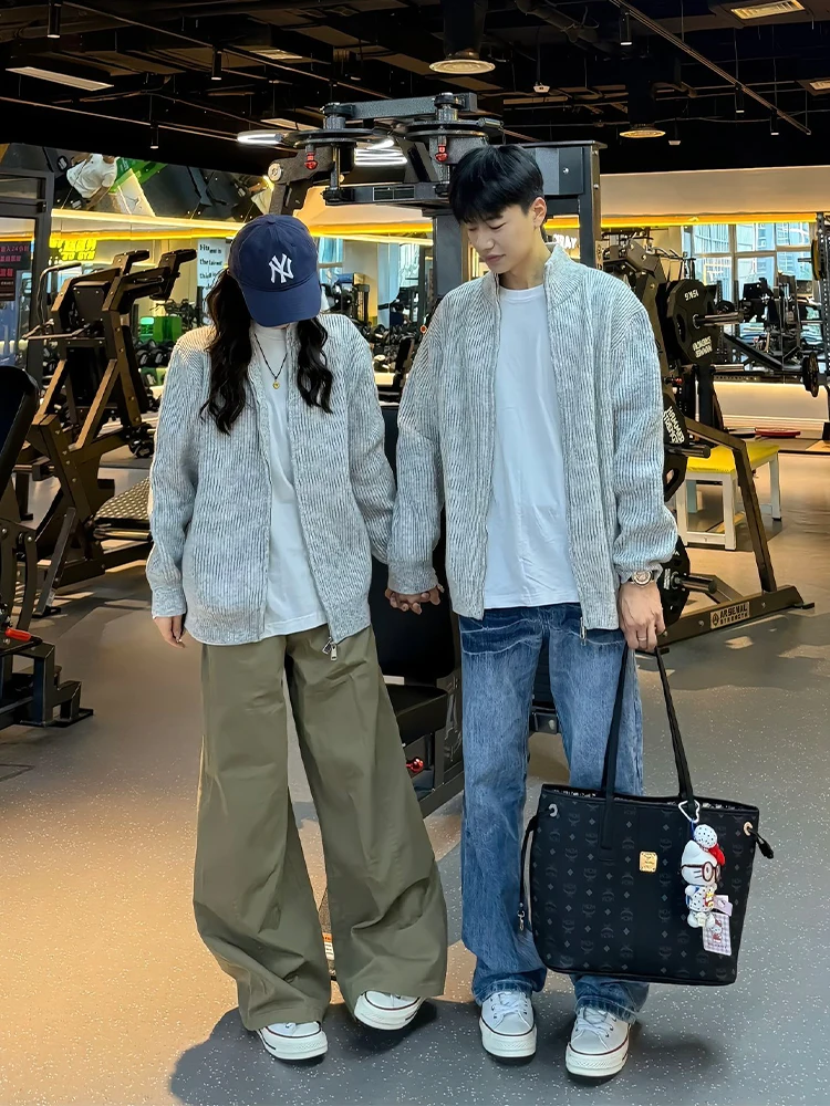 

Вязаный свитер с воротником-стойкой Weere ey и двойной молнией для мужчин и женщин, осенняя повседневная свободная верхняя одежда для пар