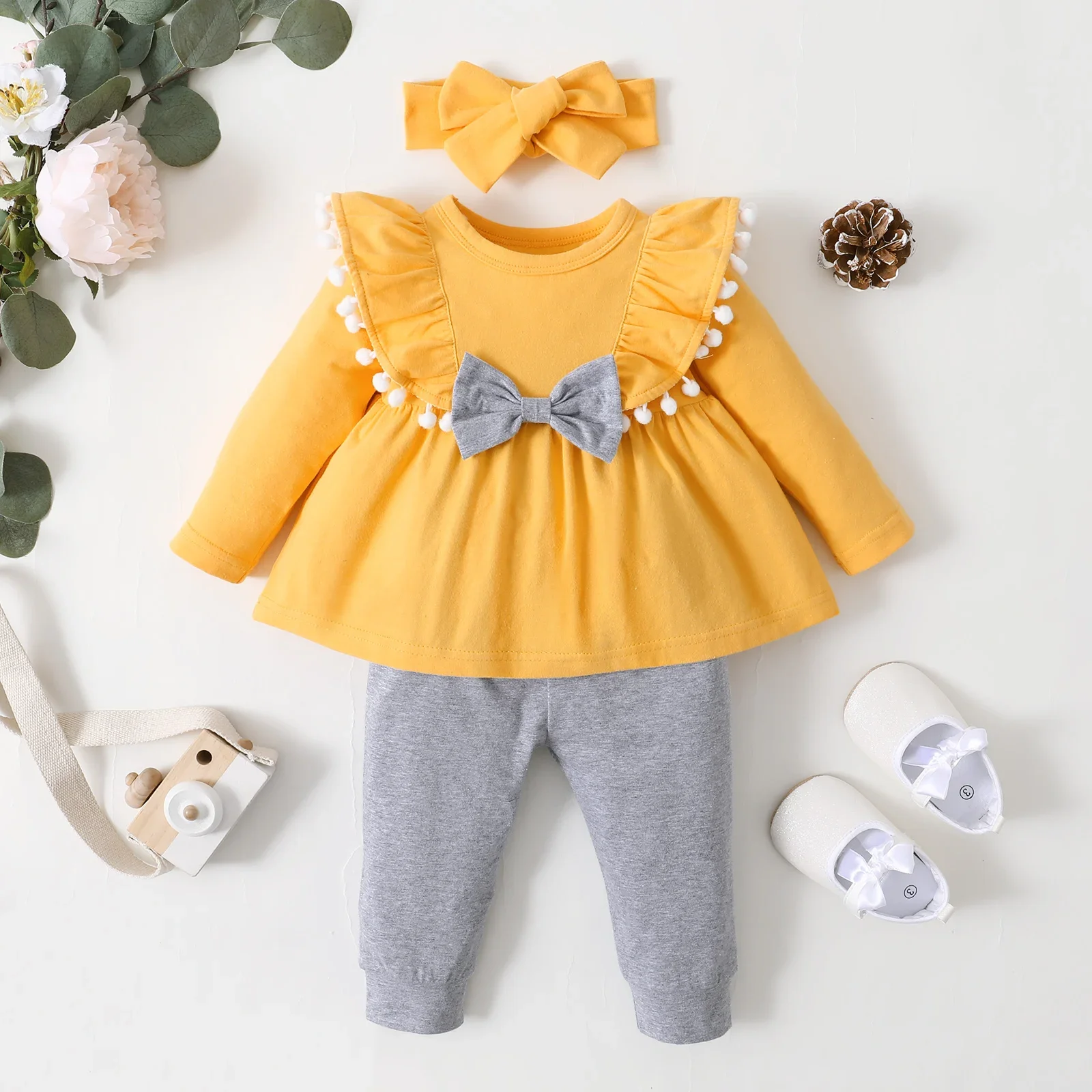 Newborn Baby Girl Clothes Set Toddler Girl Outfits Fashion Big Bow Top + Pants Whole Sale Kids Girls Clothes Outfits 3 Months