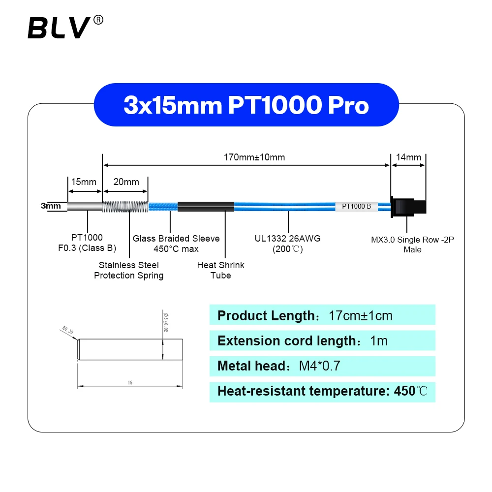 BLV ®   Termistore PT1000 M3 M4 Orso 3x15mm PT1000 Pro Resistenza alle alte temperature 450 ℃   Per Rapido hotend Dragon hotend