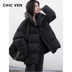 CHIC VEN Women Down Coats Solid 80 White Duck Down Loose New Puff Down Jacket Black Bread Coat Warm Female Overcoat Winter 2024