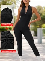 Backless Scrunch Sporty Jumpsuit Gym Tracksuit Women's Fitness Overalls Sexy Hollow One-Piece Sport Suit Zipper Workout Jumpsuit - Image 2