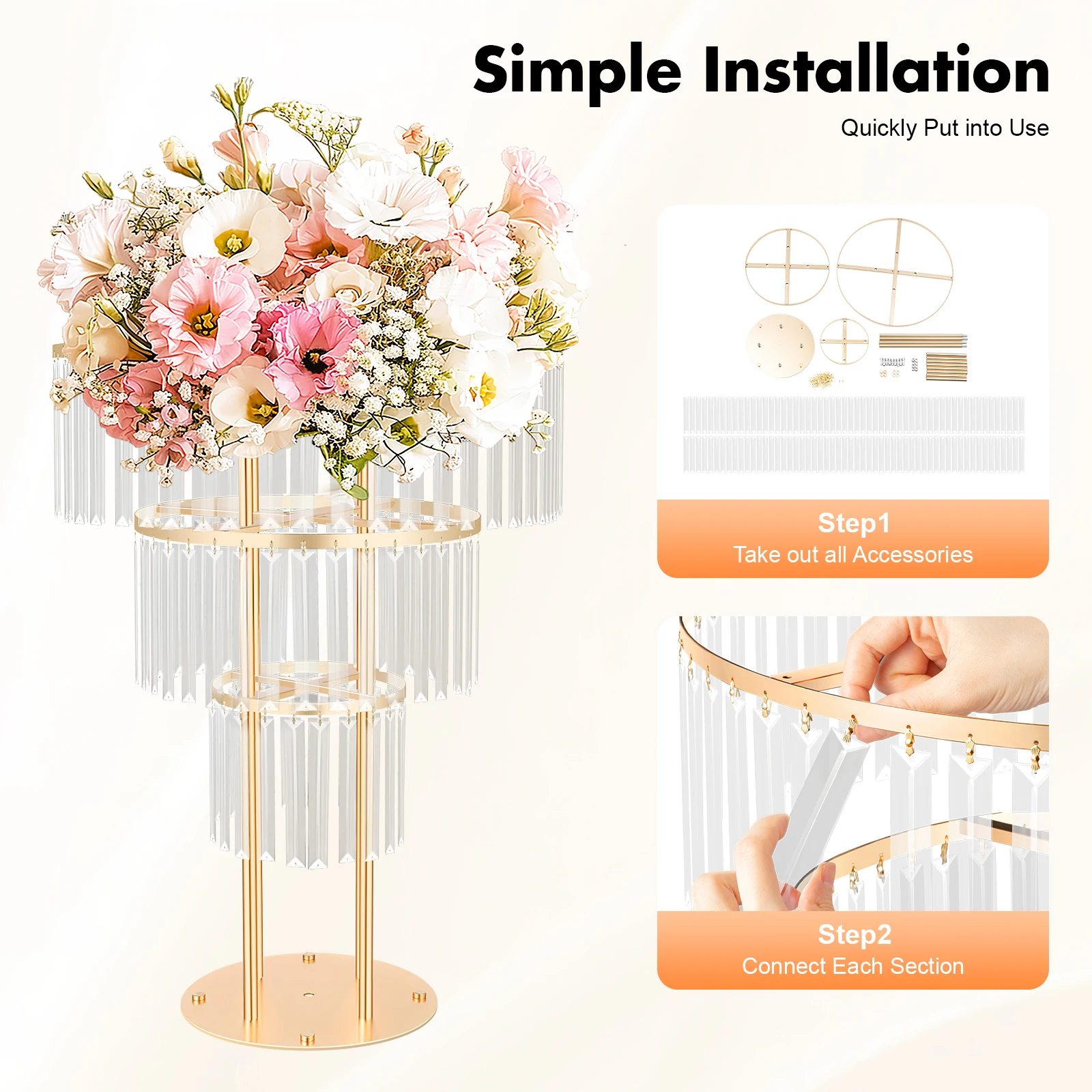 

Wedding Gold Crystal Flower Stand, Round Pedestal Stand, Crystal Flower Stand