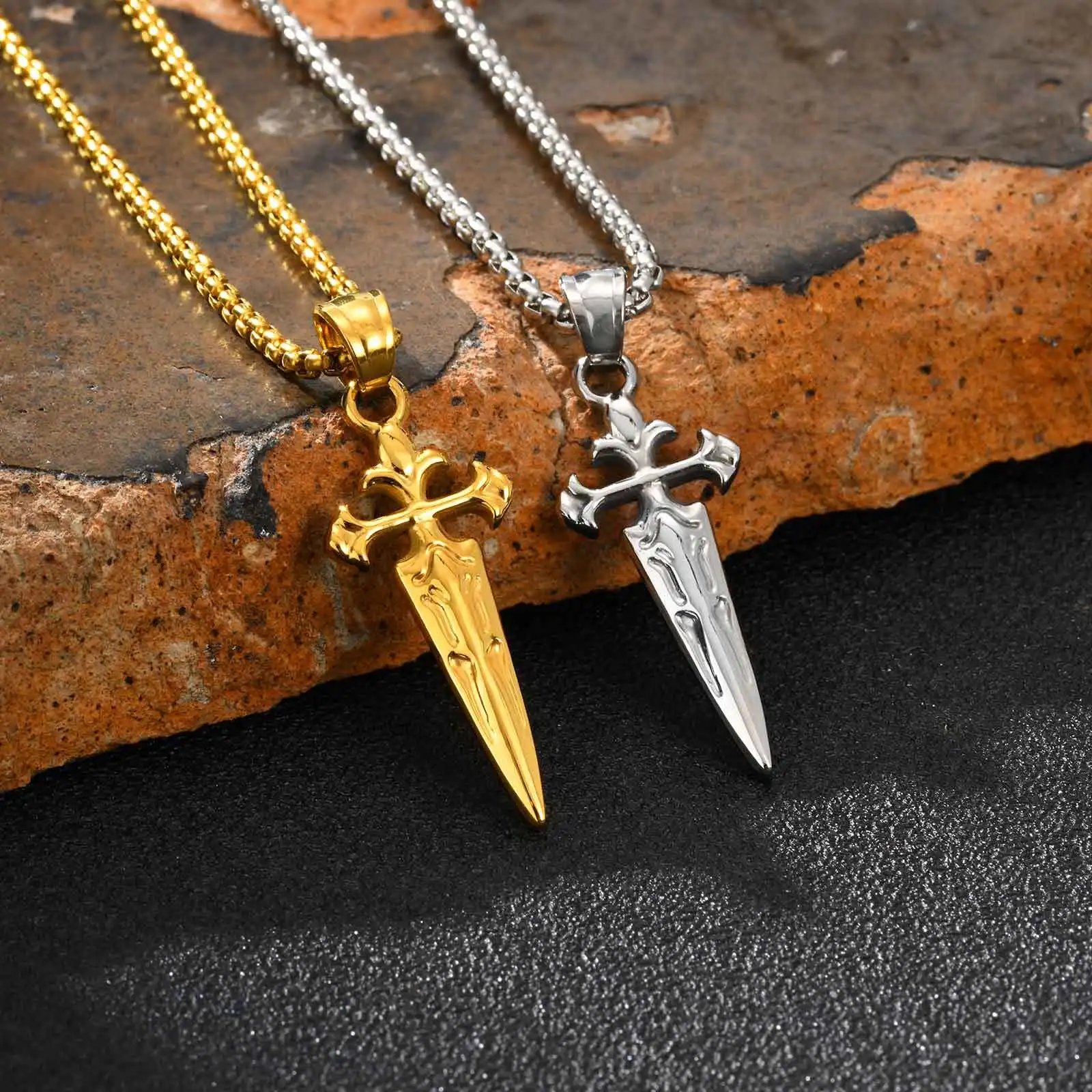 

Vnox Punk Sword Pendant Necklace for Men Boys, Silver Gold Waterproof Stainless Steel Cross Charm Jewelry, Birthday Party Gift‌s