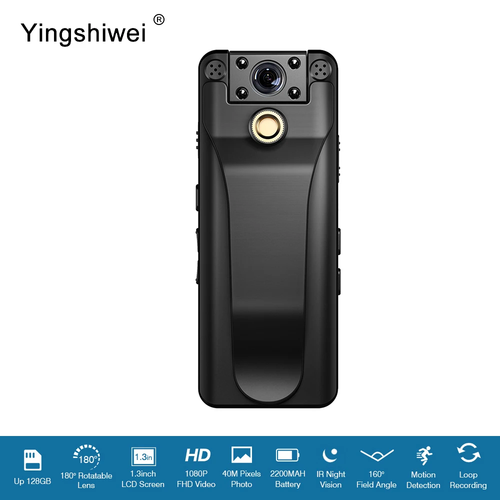 

Yingshiwei W22 Wide Angle LED Screen Small Bodycam Security Monitor Outdoor Digital Voice Recorder Wearable Police Mini Camera