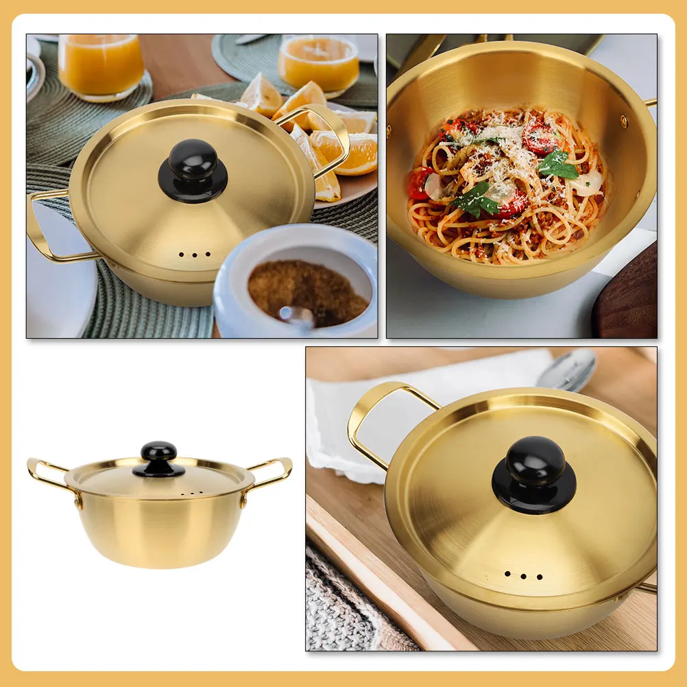 

Ramen Pot for Cooking Noodle with Lid Korean Hot Noodles Golden Stainless Steel