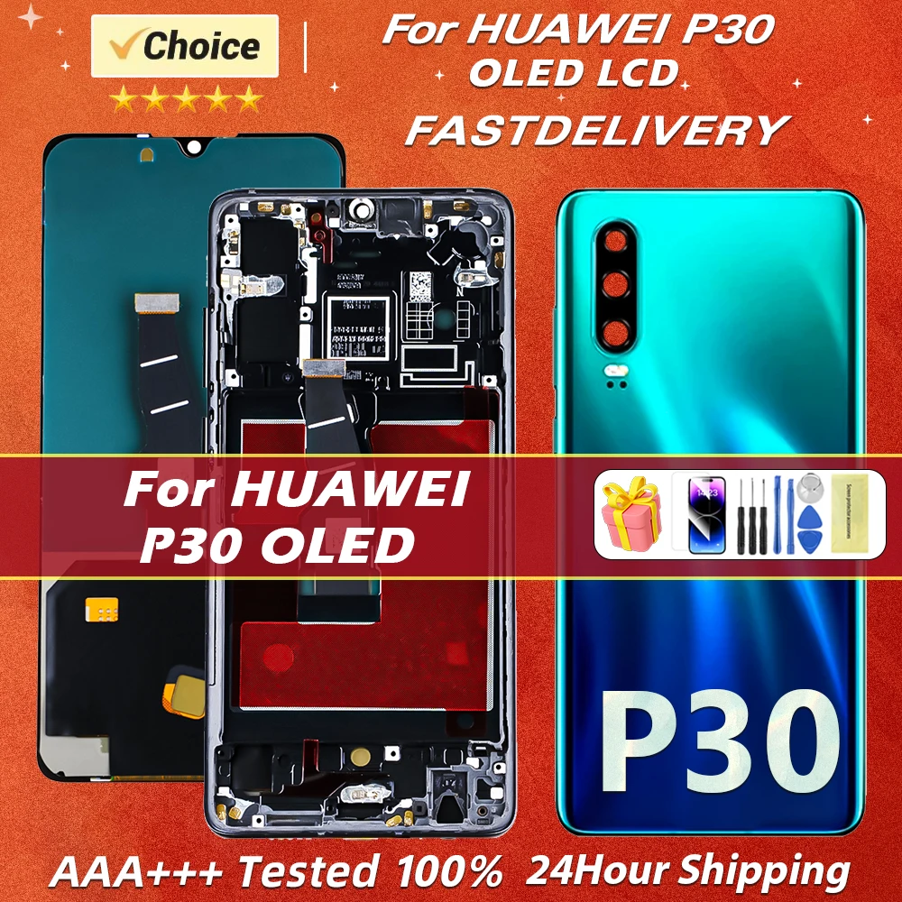 Новый ЖК-экран AAA + OLED P30 для Huawei P30, сенсорный экран с цифровым преобразователем, зеркальная фотопанель с деталями отпечатков пальцев