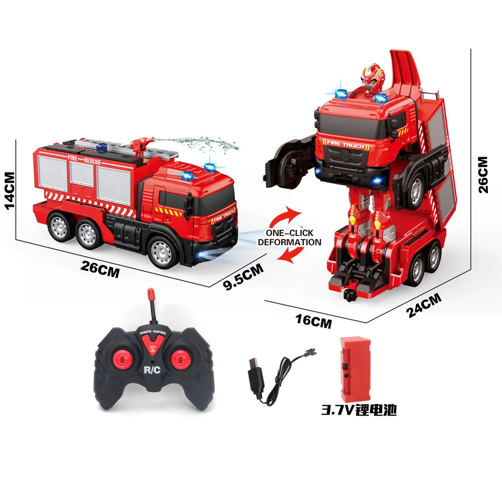 Voiture RC robot camion de pompiers – Véhicule de construction de transformation 2 en 1 avec lumières et action |   Cadeau parfait pour enfants
