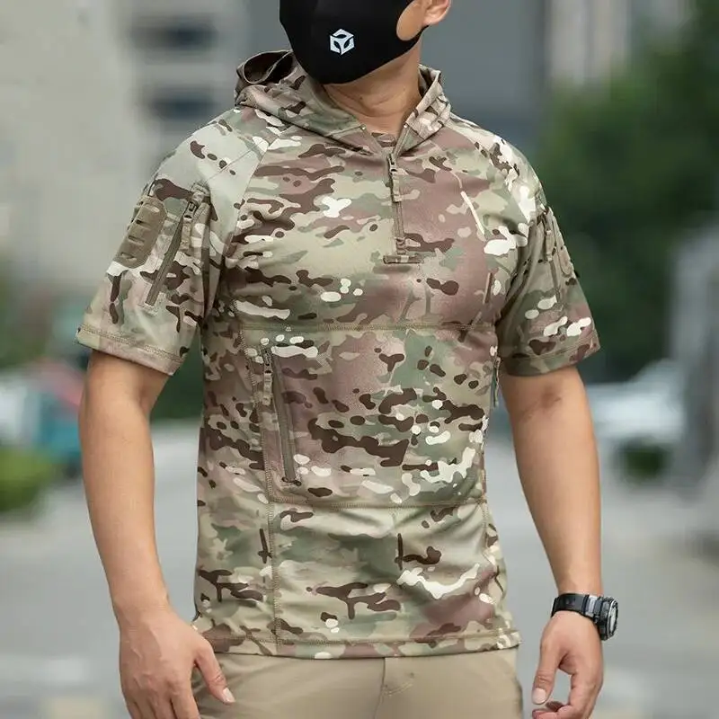 

Summer Short Sleeve Hooded Tactical T Shirt Training Uniform Men S Breathable Quick Dry Outdoor Sports Hiking Camping T Shirt