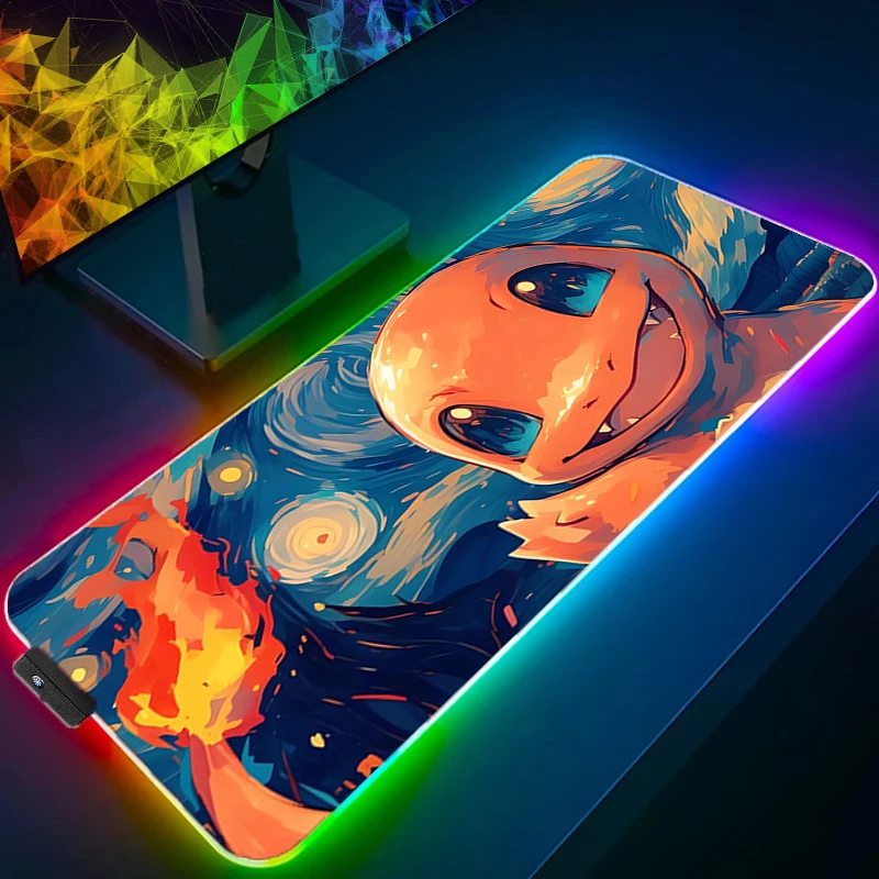

Anime Mouse Pad Cute RGB Gaming Accessories Gamer PC Computer Desk Mat Backlight Keyboard New P-Pokemons Charizard Mousepad