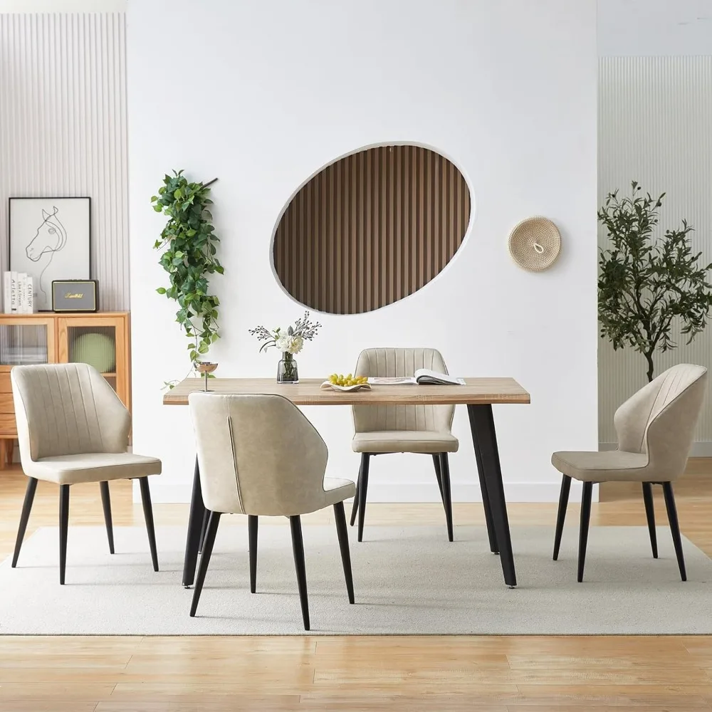 طقم كراسي طعام حديثة مكون من 4 قطع، كراسي مطبخ منجدة من الجلد الصناعي مع مسند ظهر منحني وأرجل معدنية، جانب مريح #4