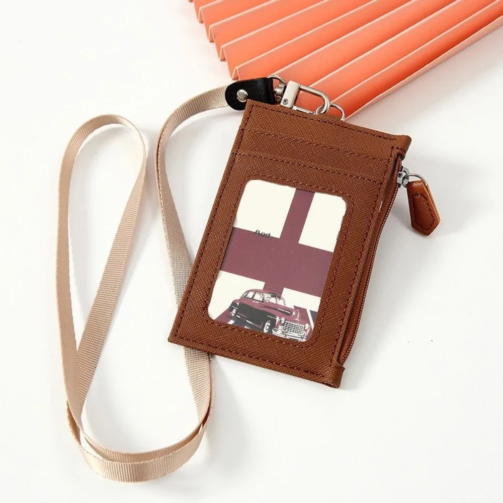 

PU Leather Card Badge Holder Coin Purse Zipper Pocket Student Card Bag Work Business Neck Lanyard ID Card Holder Men Women
