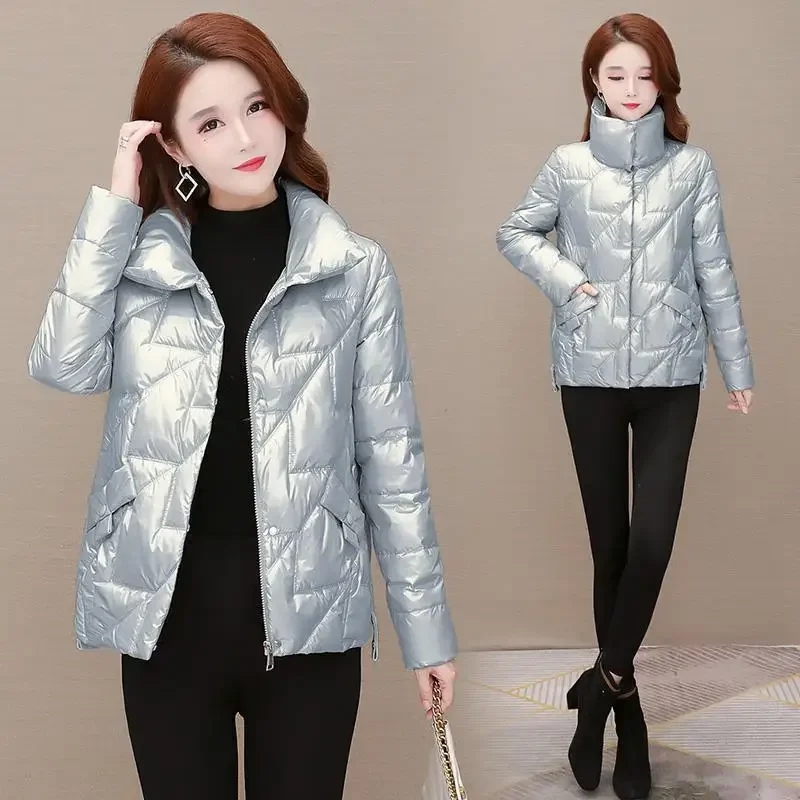 Femmes veste hiver Parkas femme brillant vers le bas coton vestes lâche col montant fermetures à glissière Parka chaude manteau court vêtements d'extérieur pour femmes