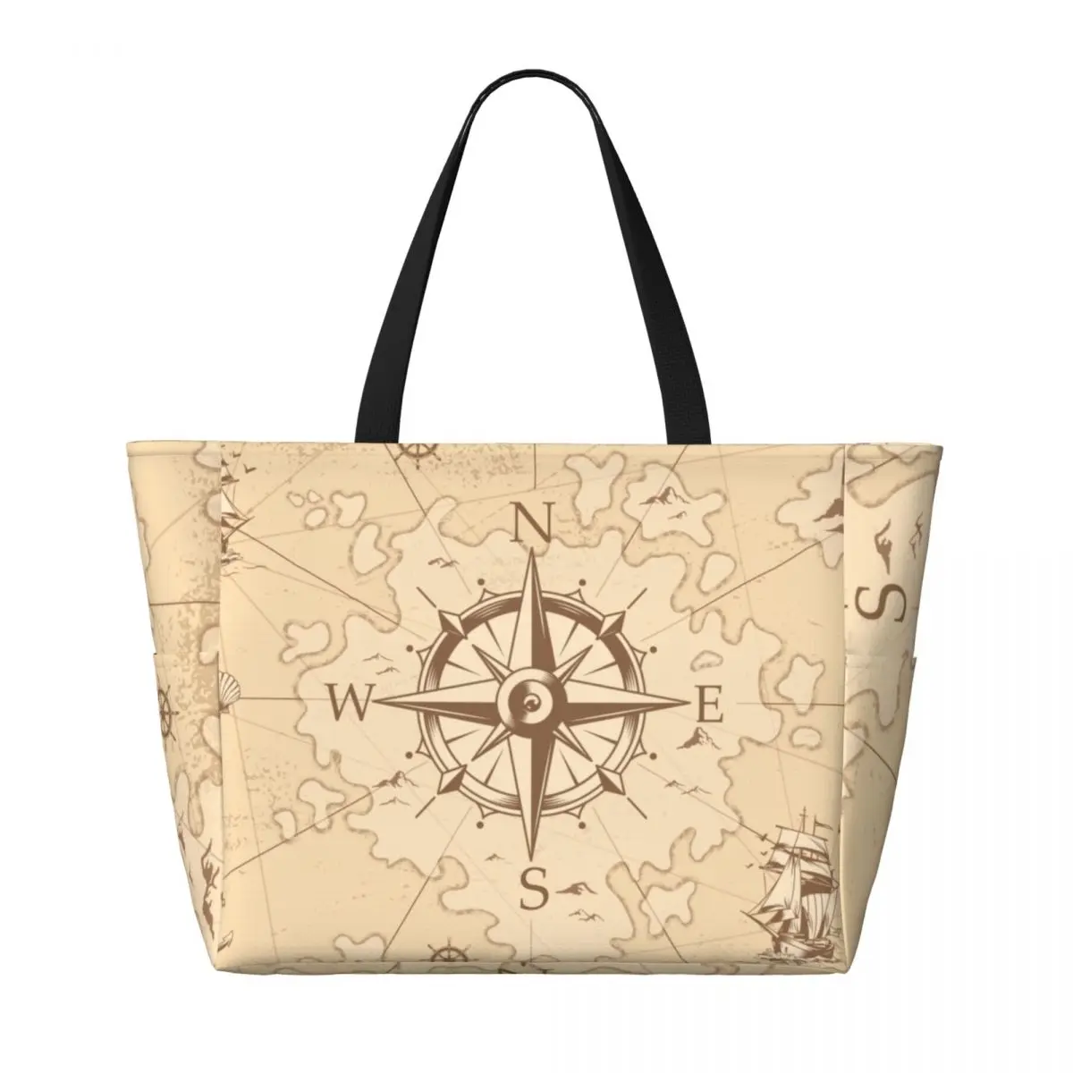 Borsa Tote da spiaggia con mappa dei pirati Vintage personalizzata per donna Extra Large Gym Carry On nautica Compass Sailor Travel Shopping Bags