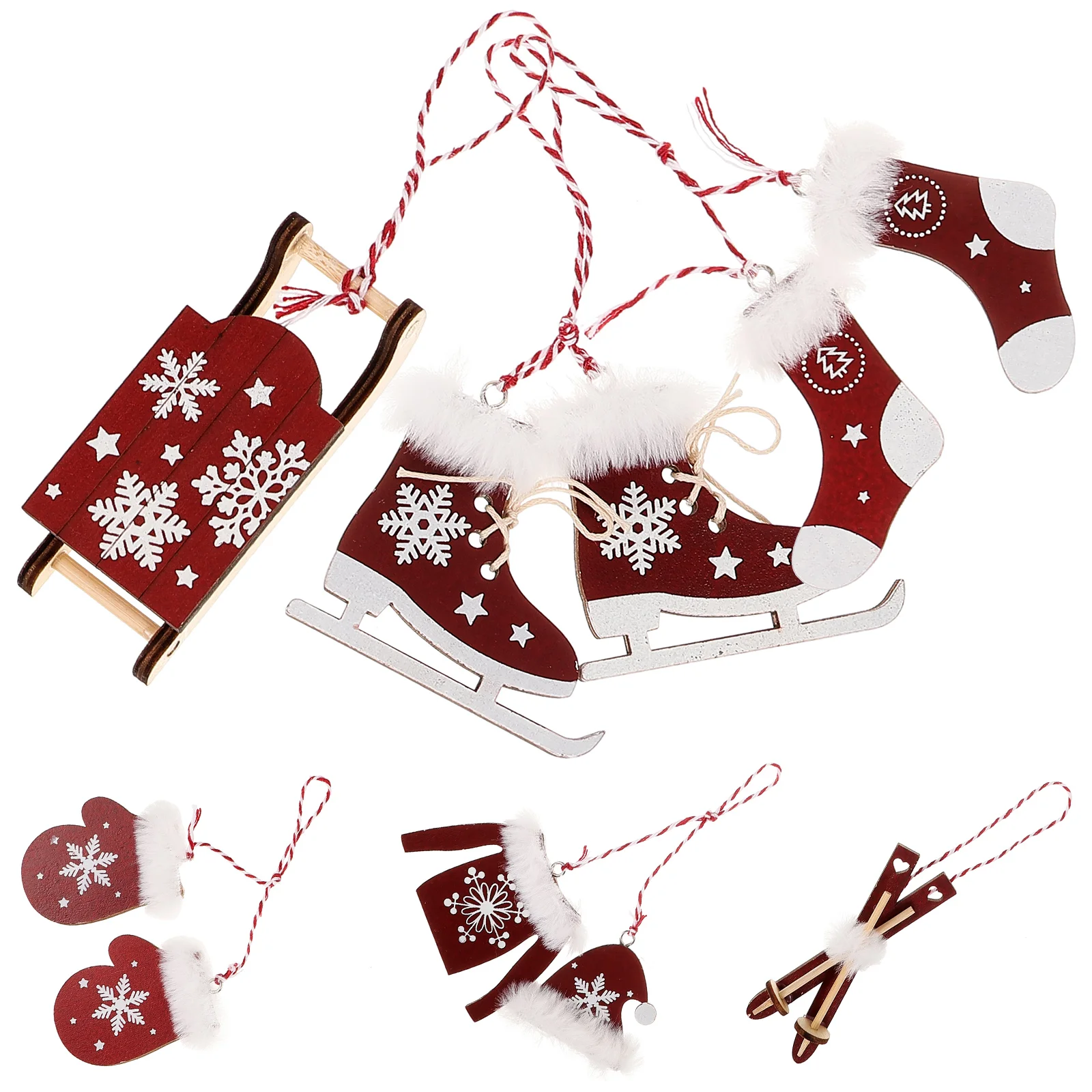 

6Pcs Ski Hanging Ornaments Christmas Tree Decoration Wooden Xmas Party Decor Holiday Tree Pendant Festive Xmas Hanging Ornaments