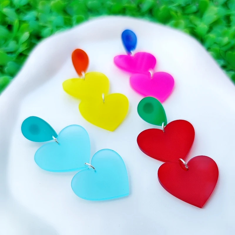 KUGUYS Candy Acrylic Heart Dangle Earrings for Women Cute Jewelry Fashion Kawaii Graduation Beach Accessories