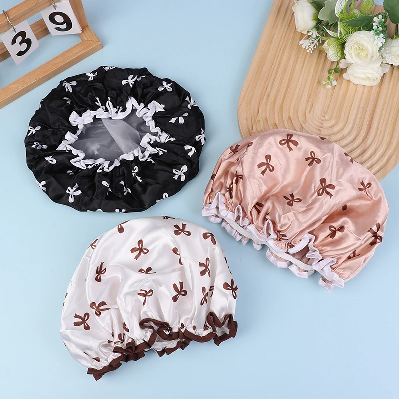 Double-layer Water-proof Shower Cap Antifouling Kitchen Hair Cover Bathroom Bath Hat Elastic Comfortable For Men Women's Cap