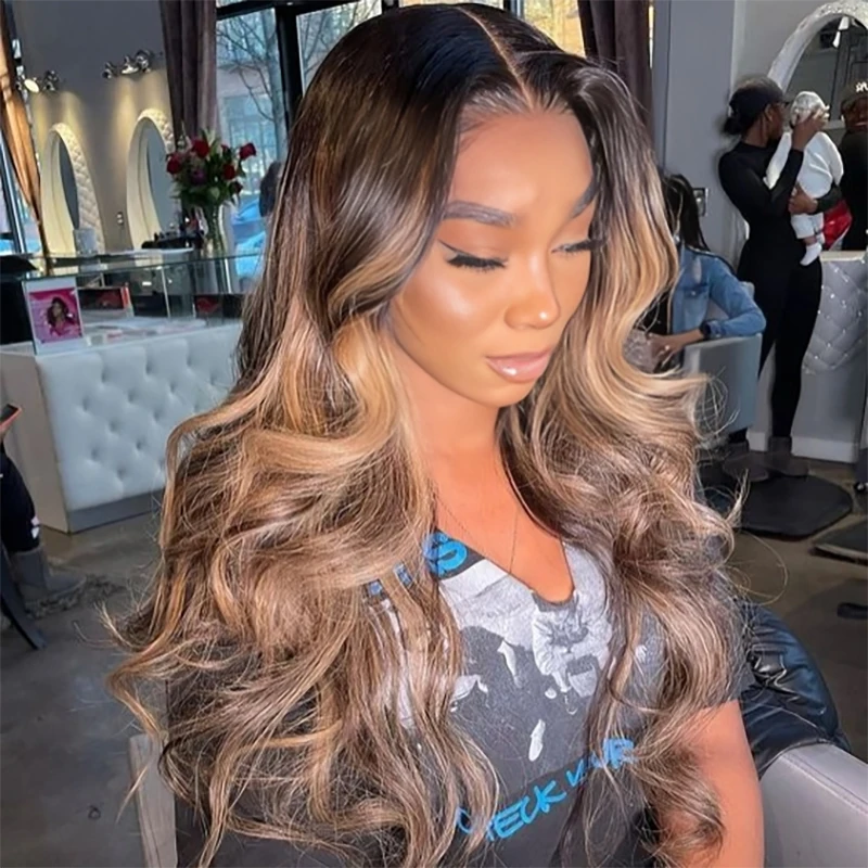 

Highlight Body Wave Wig Human Hair Lace Wigs 4/27 Honey Blonde Body Wavy T Part Lace Human Hair Wig For Women Brazilian Remy Wig