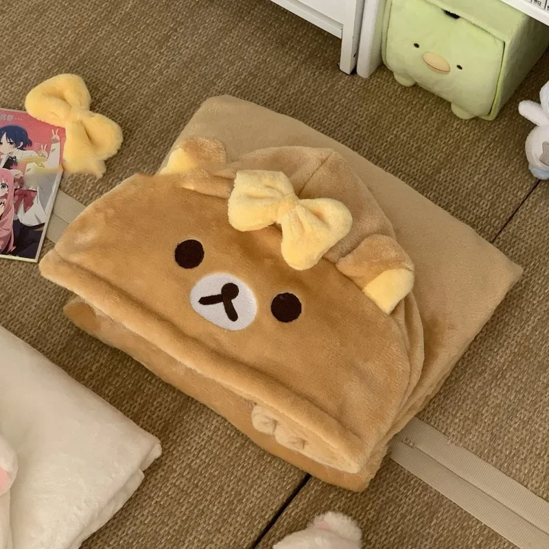 Rilakkuma Plush Shawl Cloak Air Conditioner Blanket Cute Bear Cartoon Autumn Winter Keep Warm Bath Towel Girl Kids Birthday Gift