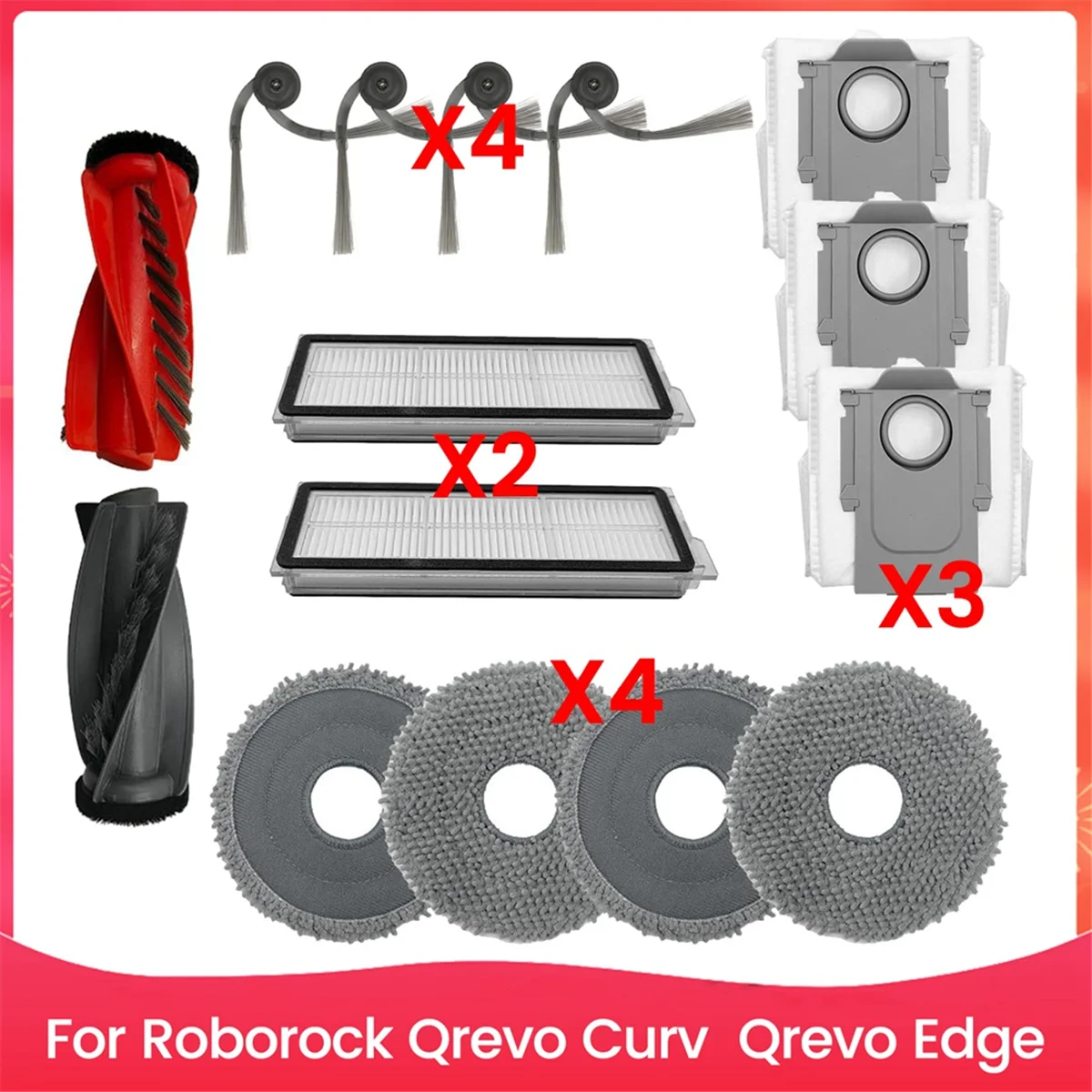 لـ Roborock Qrevo Curv، ملحقات مكنسة الروبوت بحافة كريفو، فرشاة جانبية رئيسية، فلتر Hepa، أكياس غبار من القماش