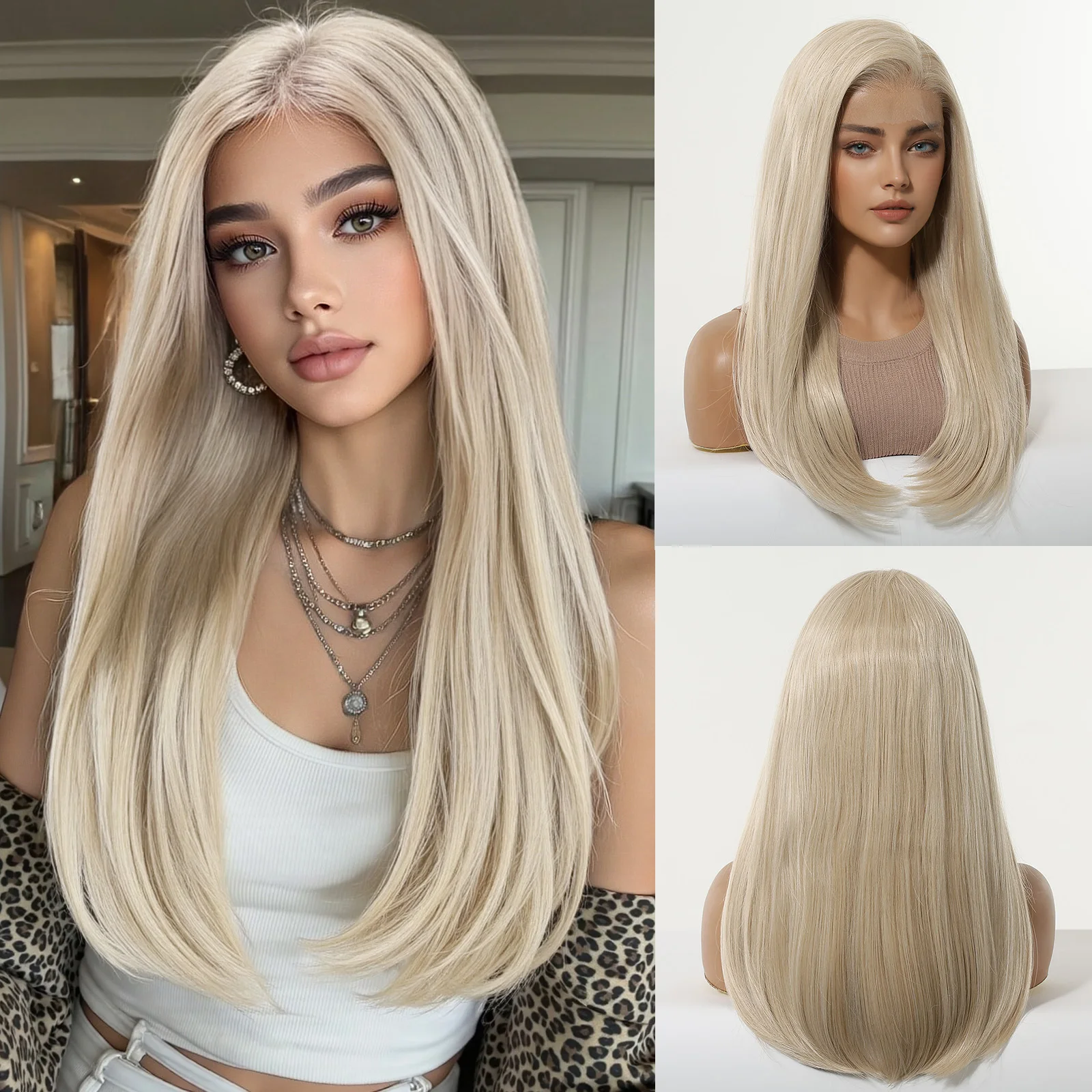 

LOUIS FERRE Blonde Wigs 13*4 Lace Front Wig For Women Daily Party Lolita Use Long Synthetic Hair Heat Resistant Natural Hairline