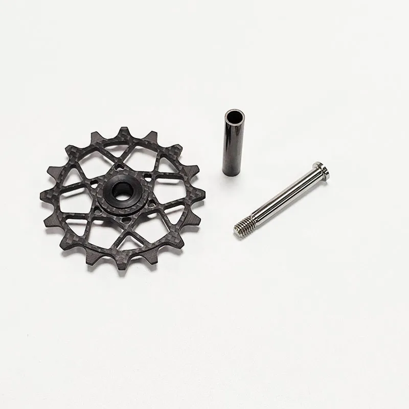 bicycle-carbon-fiber-linear-guide-wheel-ceramic-derailleur-cage-titanium-alloy-screw-transmission-shifter-16t-gear-suitable-for-bmx-folding-bikes-chain-pulley-transmission-device-flywheel-tensioner