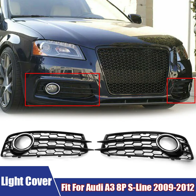 2Pcs/Pair Car Lamp Covers Front Bumper Fog Light Outer Frame Lamp Shell Fit For Audi A3 8P S-Line 2009-2012 8P0807682, 8P0807681