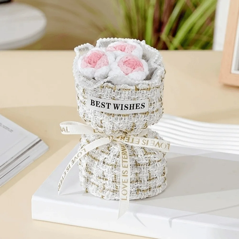 

Creative Graduation Gift Crochet Flowers Bouquet Handmade Home Decor Rose Flowers Bouquet Mini Puff Flower Bouquet Birthday