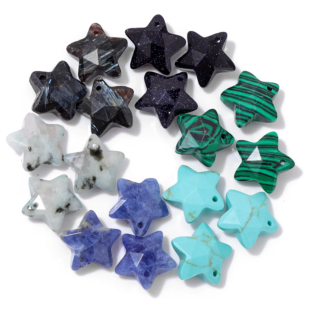 14mm Natural Star Shape Stone Pendants Lapis Lazuli Labradorite Rose Quartzs Pentagram Shape Charms for Jewelry Making DIY 1PC