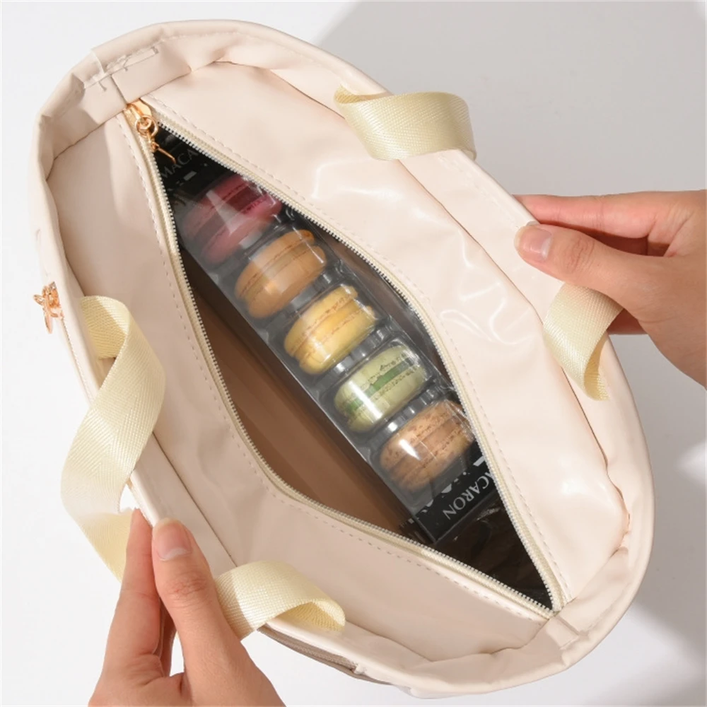 Insulation Waterproof Leathers Lunchbox Bags Portable Food Storage Bento Pouch Outdoor Picnic Bento Handbag Large Capacity Totes