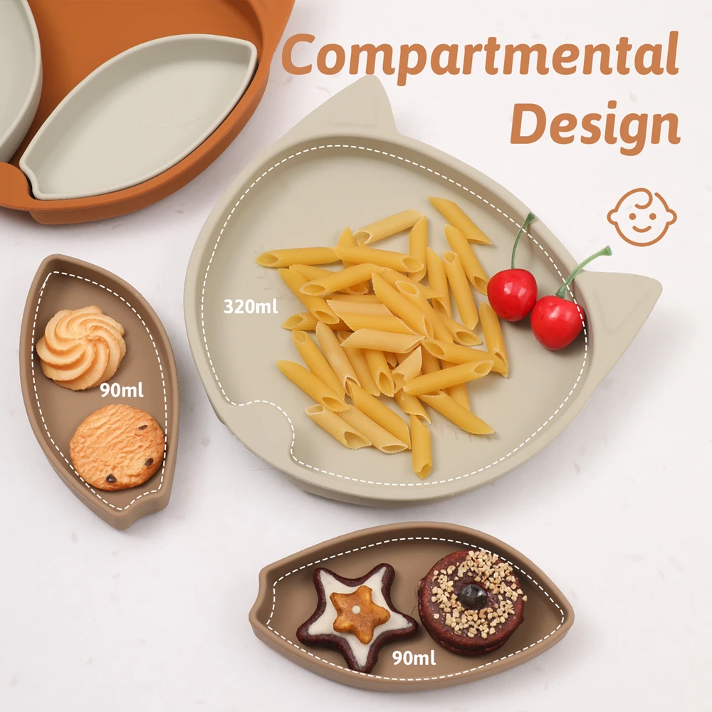 BPA-무료 실리콘 베이비 트레이 식품-학년 어린이 식기 및 고양이 디자인 분리 가능한 아기 식기