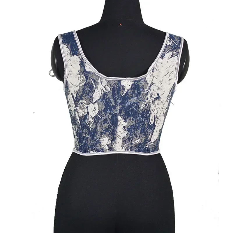

French Style Renaissance Corsets Bustiers Medieval Overbust Boned Shaping Vest Female Slimm Waist Costume Blue Vintage Bodices